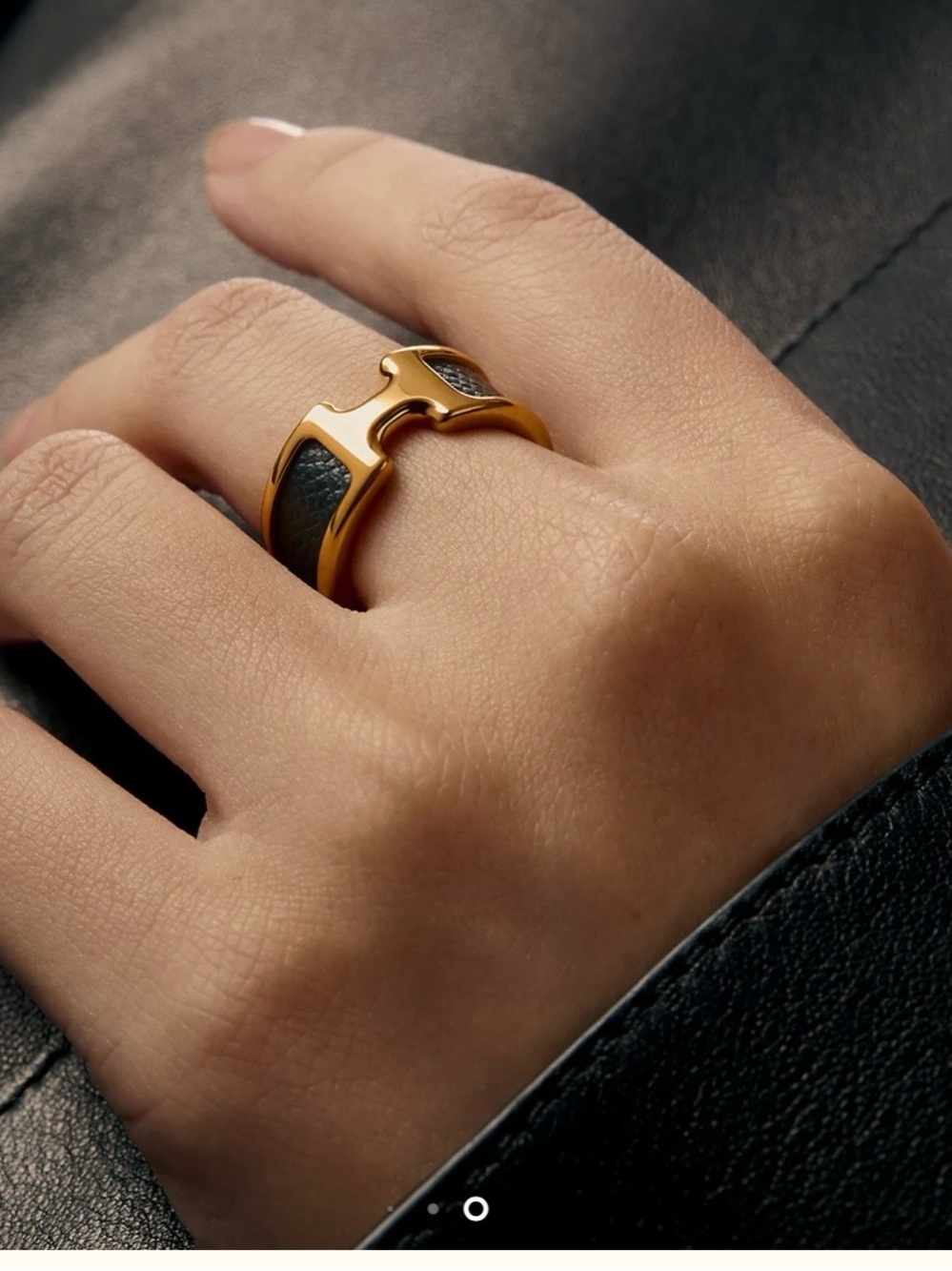Hermes Gold and Black Enamel 'H' Ring